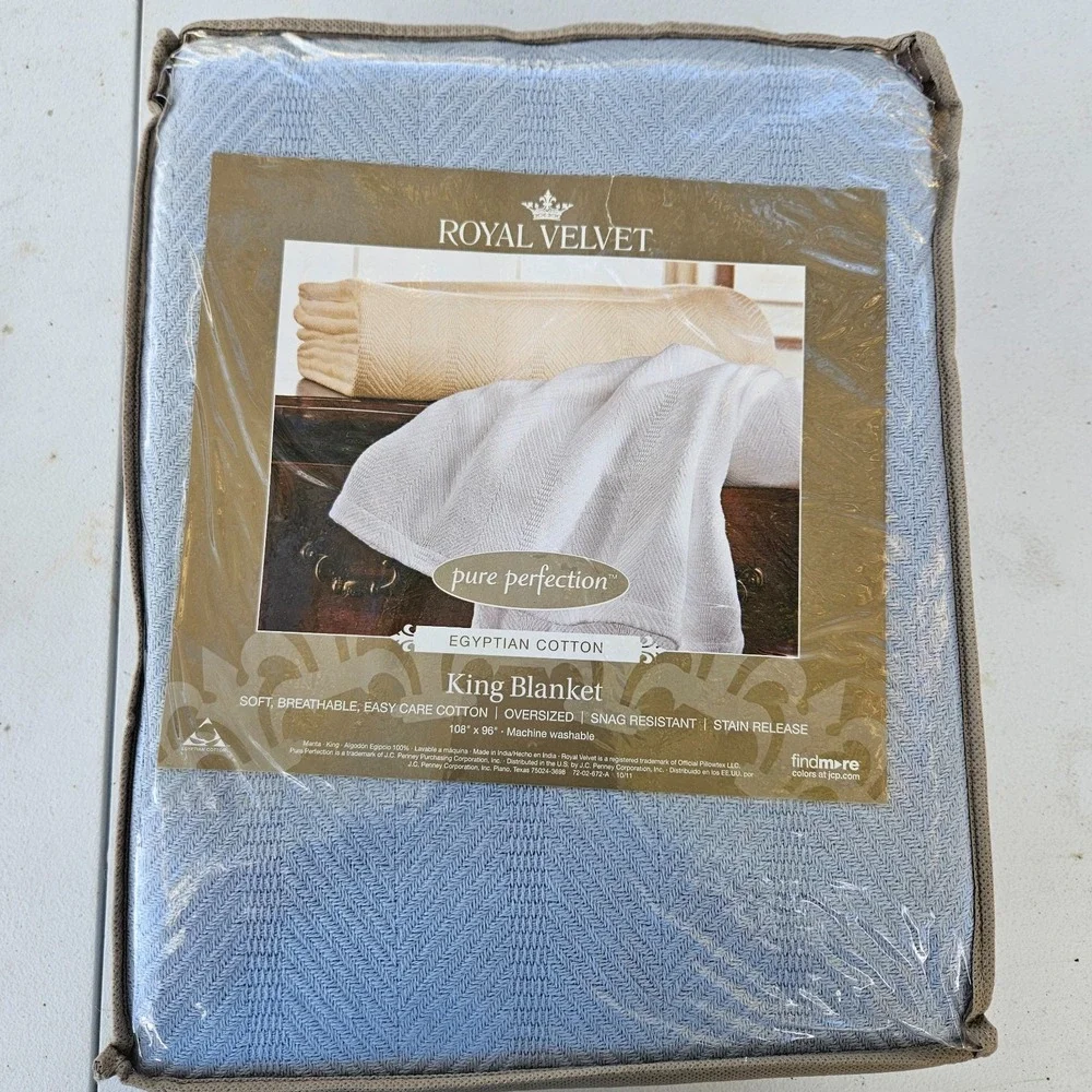 Royal Velvet Pure Perfection Egyptian Cotton King Blanket Dusty Blue 108x96 NIP